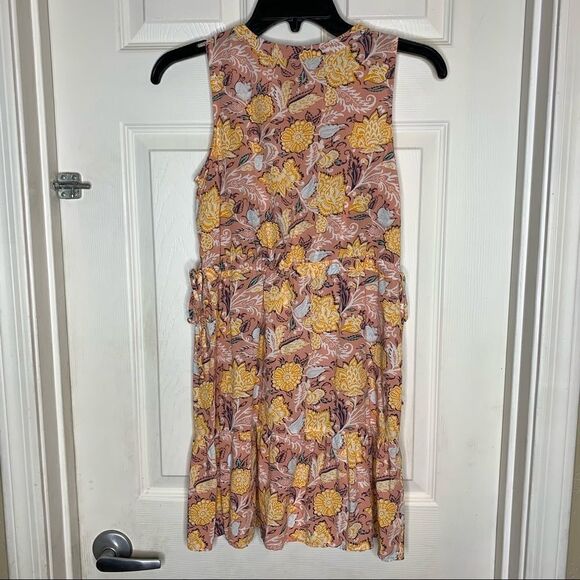 Loft Extra Small Pink Yellow Floral Elastic Waist Sleeveless W/ Pockets Dress - Picture 5 of 9